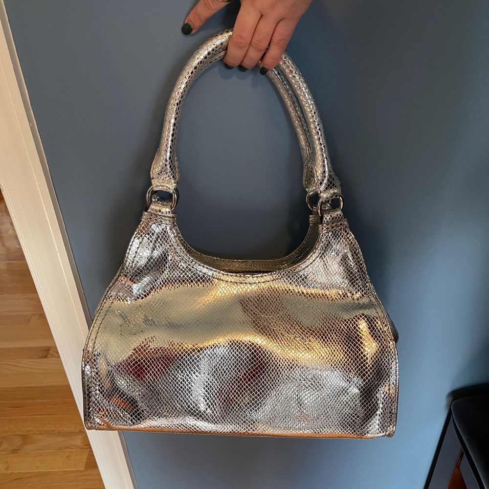 Brand new silver snakeskin Cole Haan bag